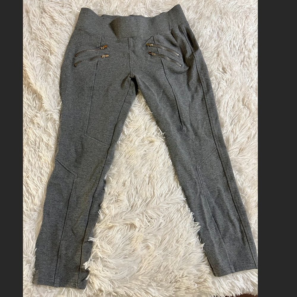 Ci Sono Women High Waist Skinny Ponte Pants with Double Front Zippers Gray